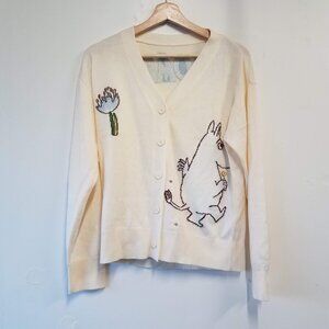 Moomin Cardigan Sweater Womens 160/84A XS Characters Embroidered Button Up